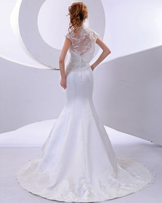 Элегантная русалка Шнуровый цветок Шнуровый шнурок Шнуровый шнурок Свадебные платья с короткими рукавами